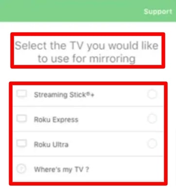 select your Roku device from list