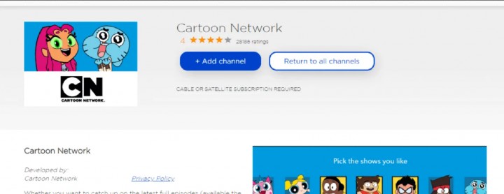 add Cartoon Network channel on Roku