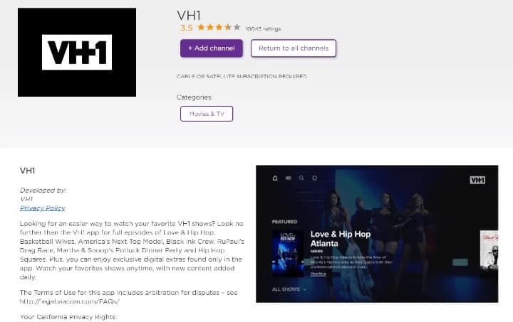 how to watch vh1 on roku